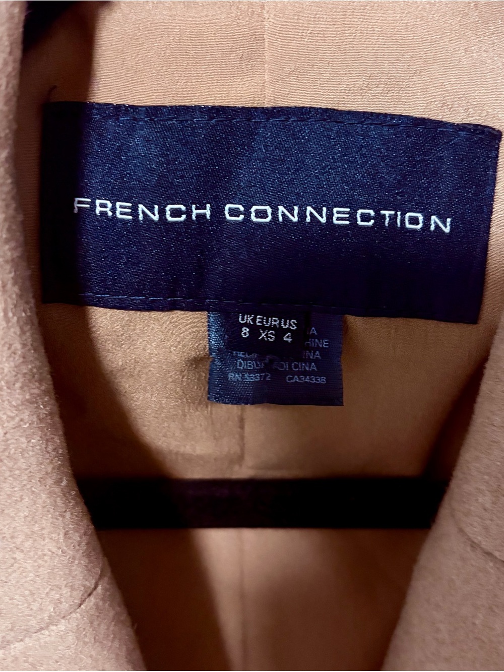 🍂FALL’26🔥 French Connection Camel Wool Blend Belted Trench Coat Sz. 4/Small - Picture 5 of 9